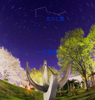 日時計と北極星　日周運動する星と　夜桜